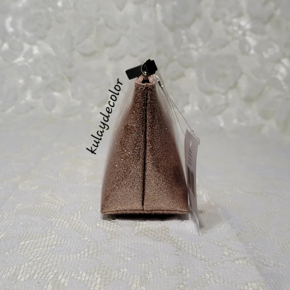 Kate Spade Clutch Makeup Bag Little Shilo Rose Gold Glitter Cosmetic Pouch NWT